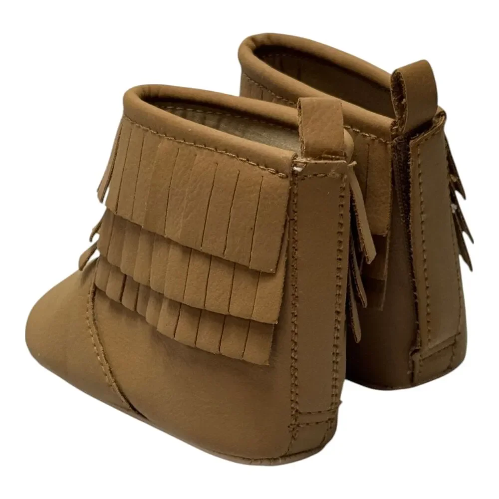 Old Navy Baby Moccasin Booties 3-6 Months Tan Brown Faux Suede Fringe NWT